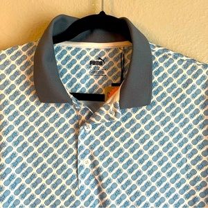 Puma Men’s Pineapple Athletic Polo Shirt Lake Blue & White Large